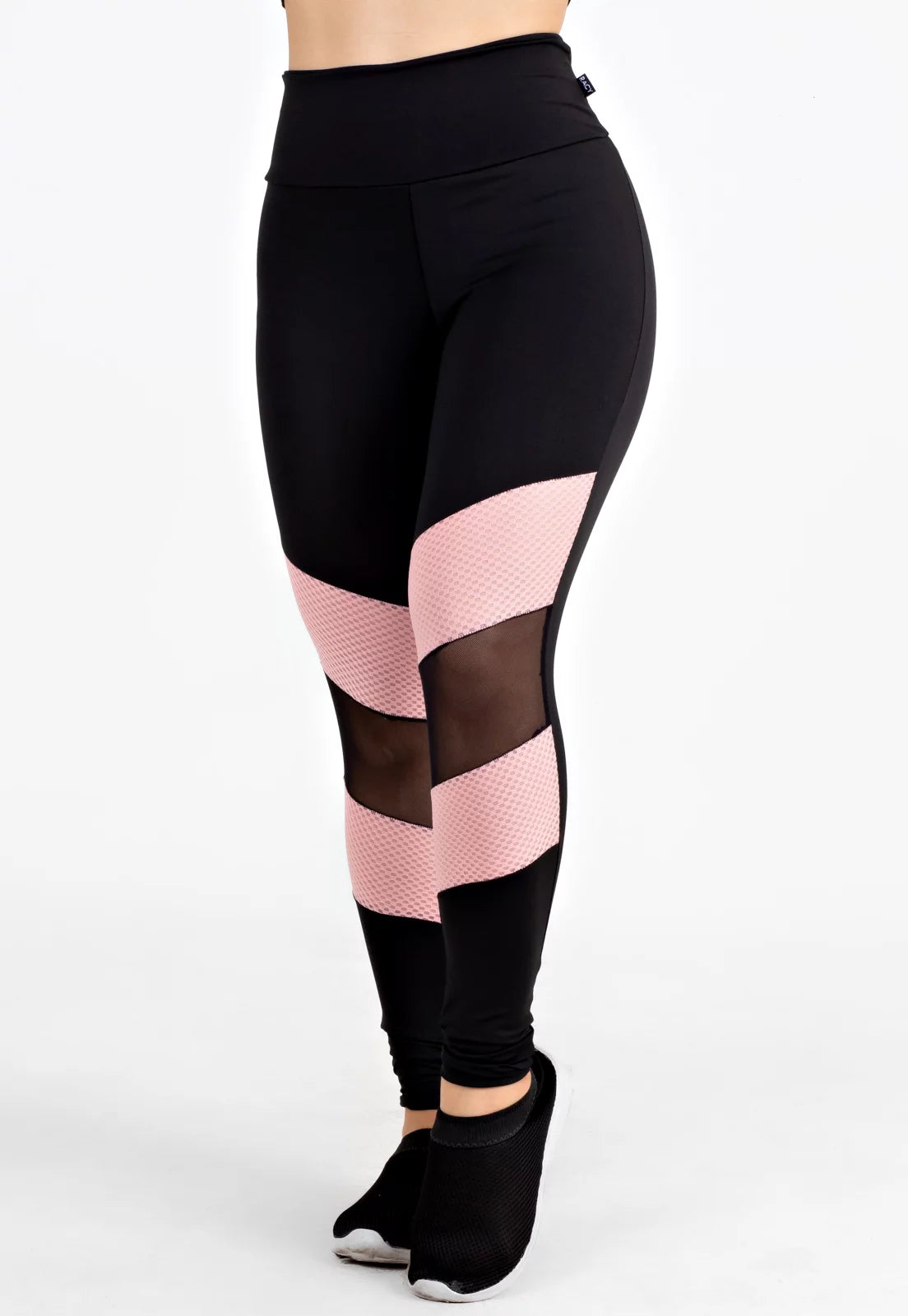 Calça Legging Detalhe Renda Preta e Rosa