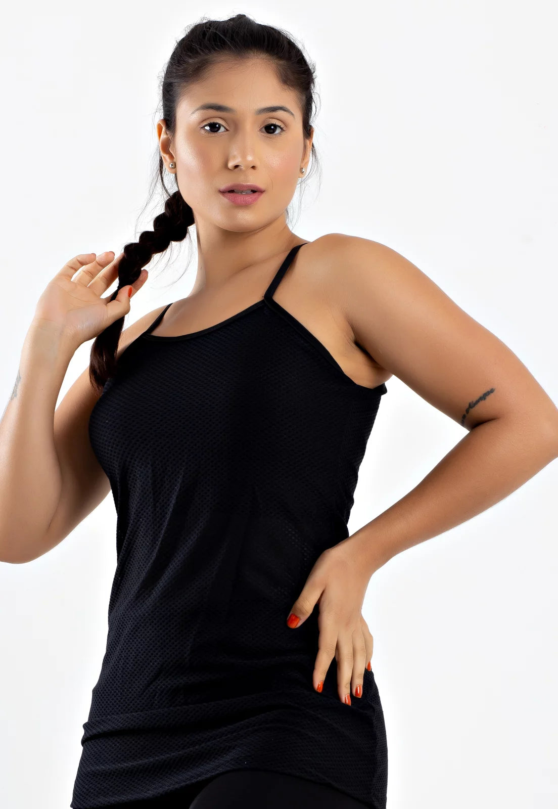 Blusa Tela Alcinha Top Embutido Preto