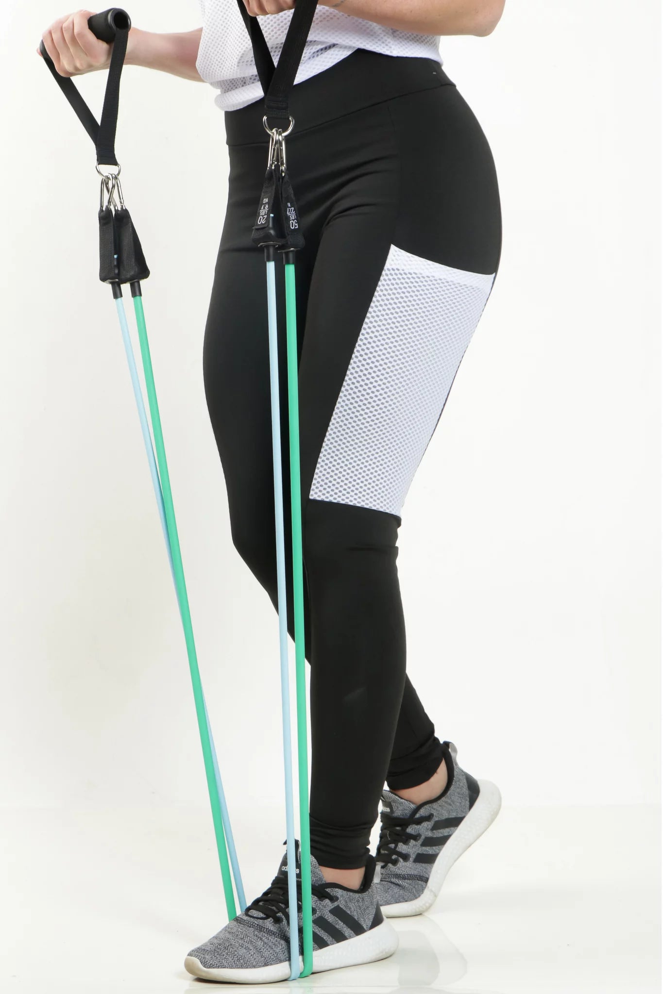 Calça Legging Cintura Alta Preta com Bolso em Tela Branca