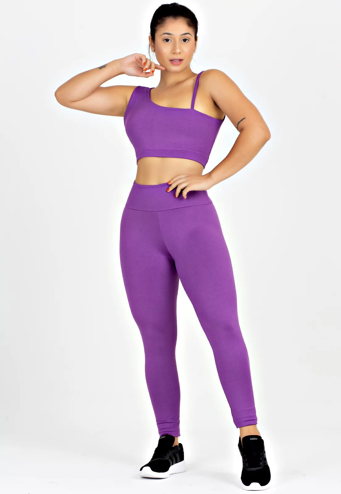 Conjunto Fitness Kit Cropped Alcinha Calça Legging Roxo