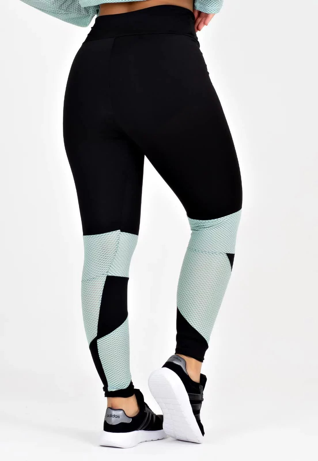 Calça Legging Preto e Verde Chá