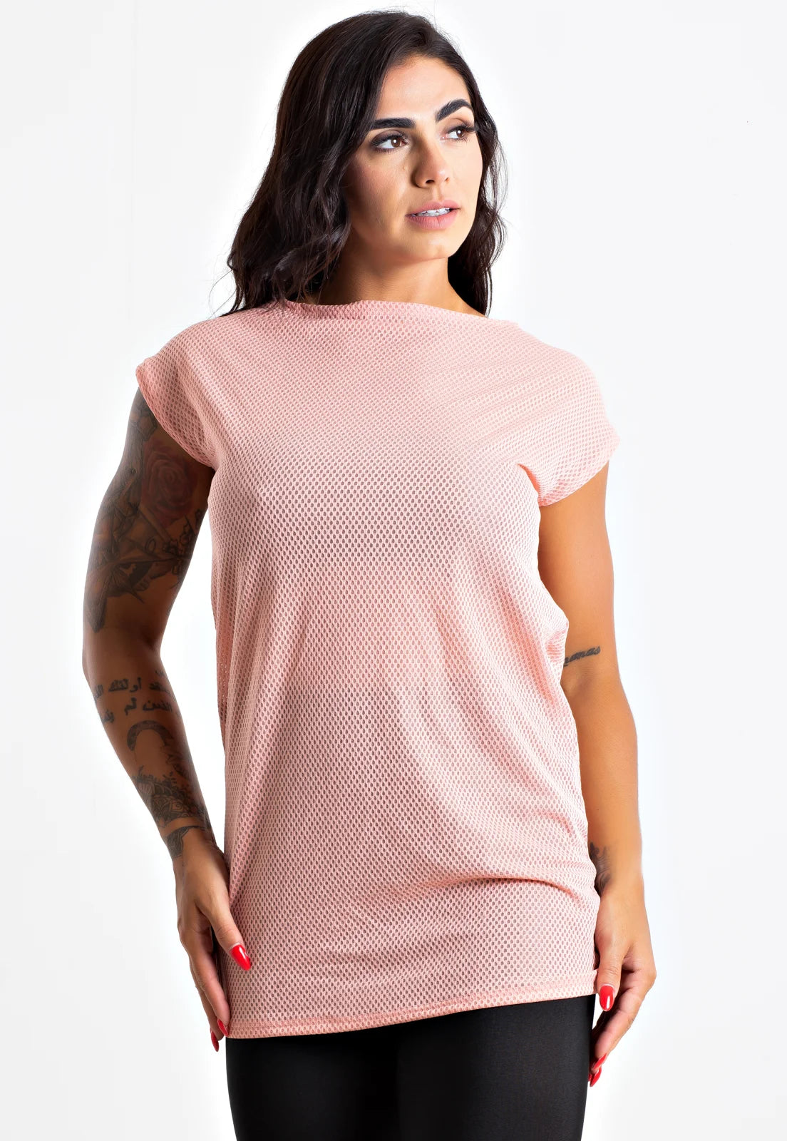Blusa Fitness Tela Manga Curta Rosa
