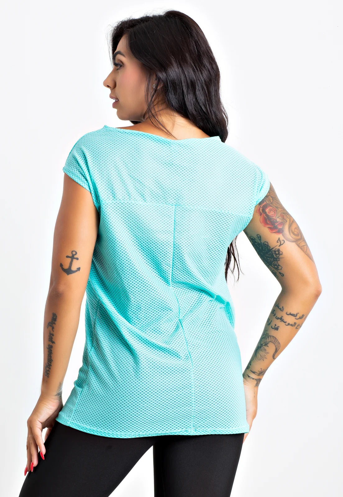 Blusa Fitness Tela Manga Curta Turquesa