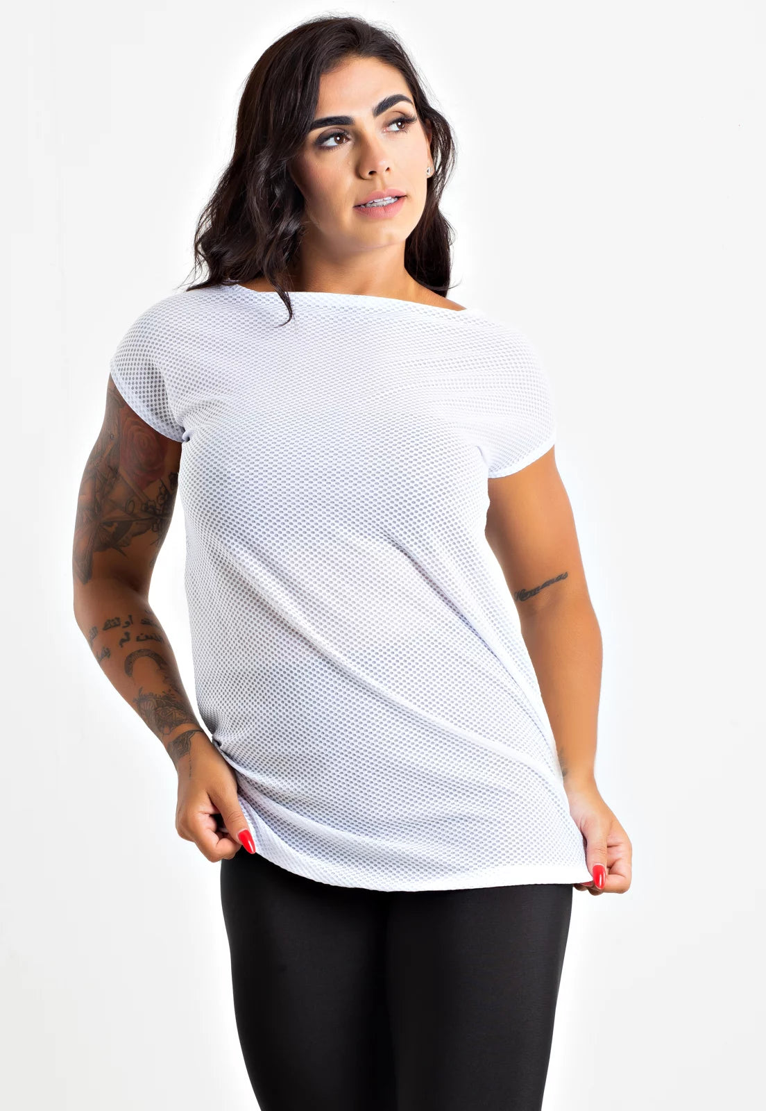Blusa Fitness Tela Manga Curta Branco