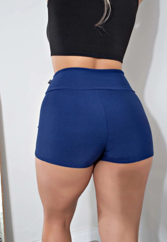 Short Liso Com Cadarço Fake Azul