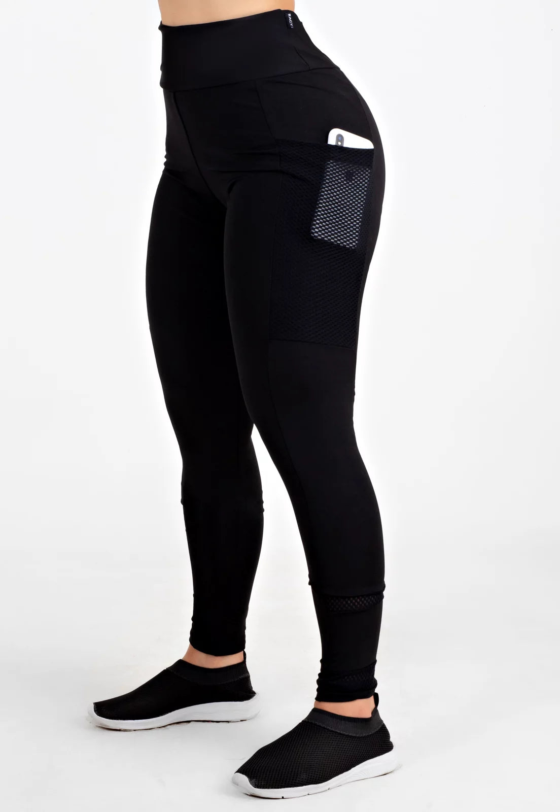 Calça Legging Detalhe Tela Lateral Preta