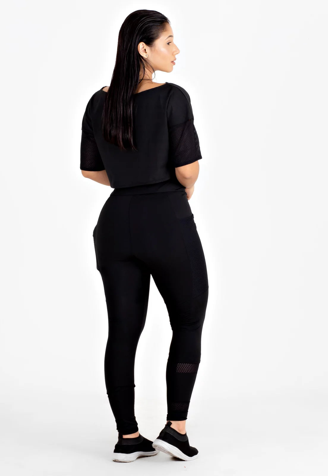 Calça Legging Detalhe Tela Lateral Preta