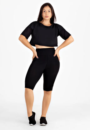 Bermuda com Bolso e Cropped Manga de Tela