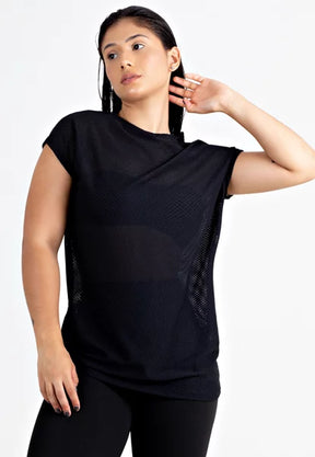 Blusa Feminina Fitness Transparente Dry Preto