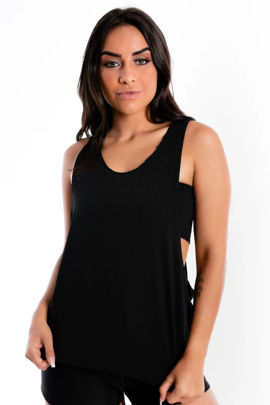 Blusa Feminina Preta Lisa Com Cropped Tomara que Caia