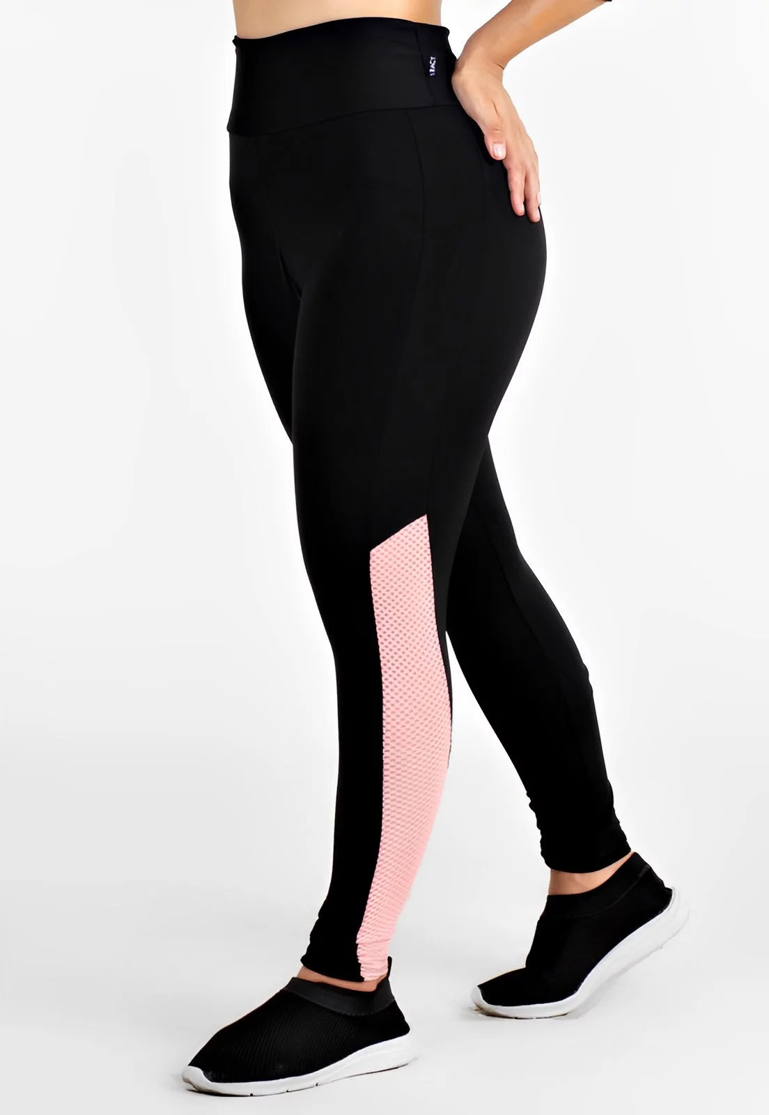 Calça Legging Preta Detalhe Lateral Rosa