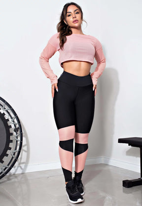 Conjunto Fitness Kit Calça Legging e Top Rosa