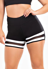Short Fitness Preto Detalhe Branco com Tela