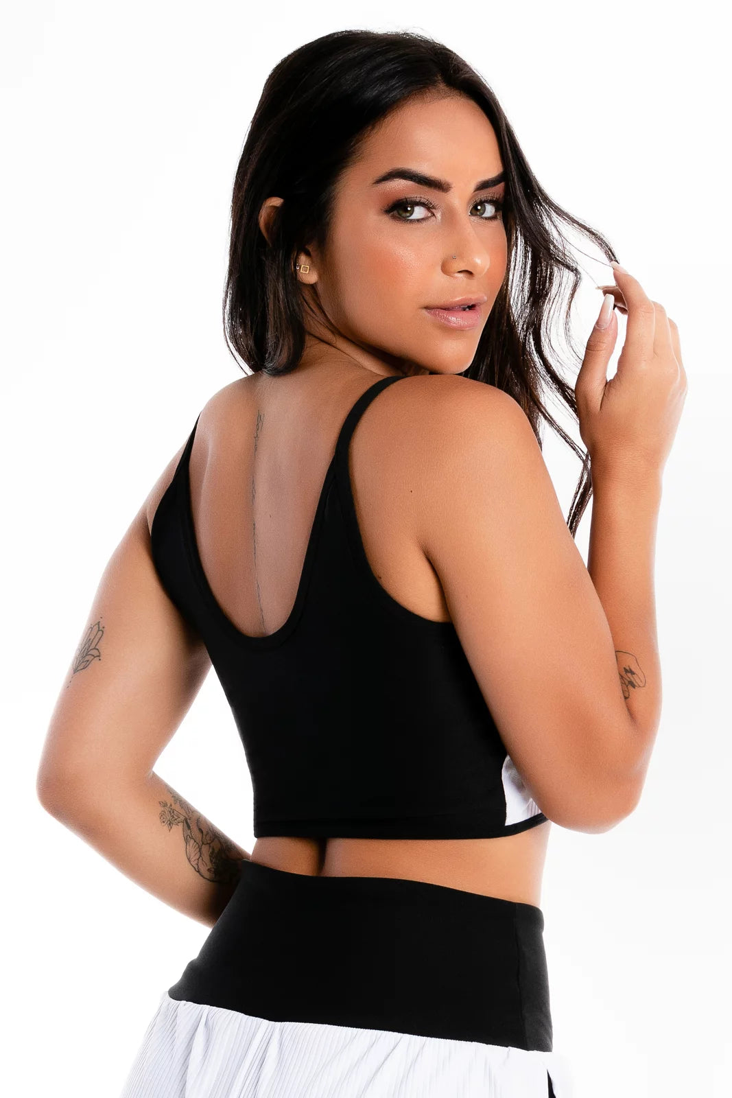 Cropped Alcinha Liso Preto e Branco