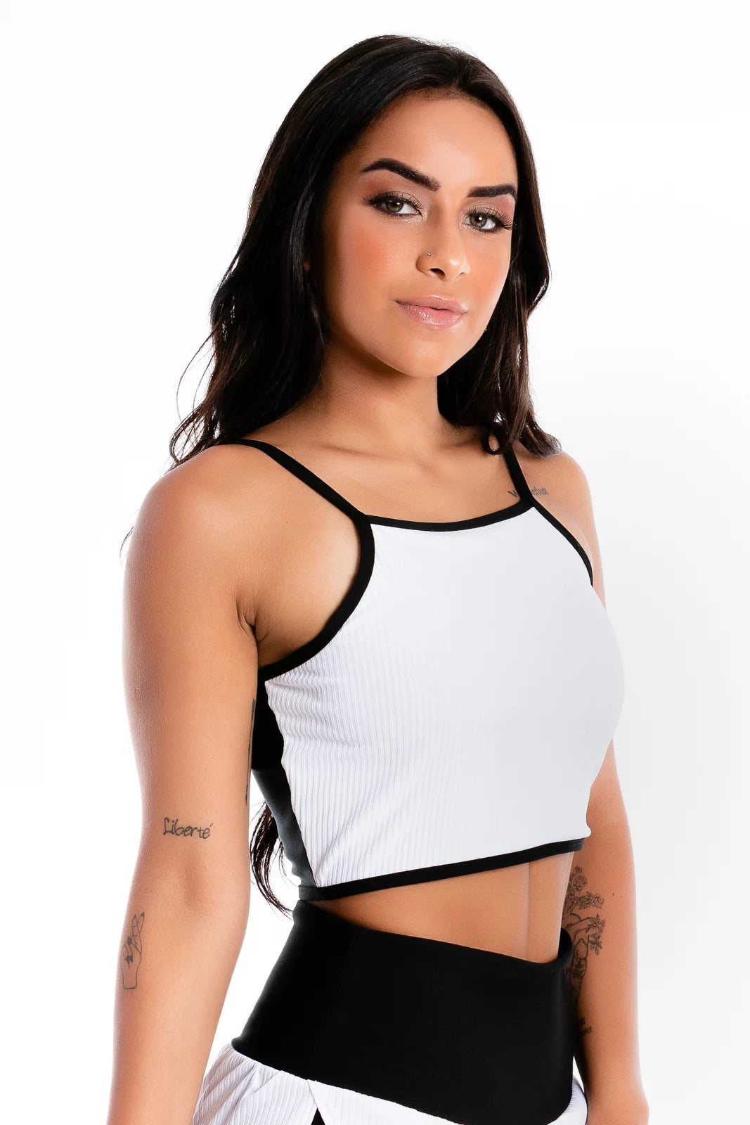 Cropped Alcinha Liso Preto e Branco