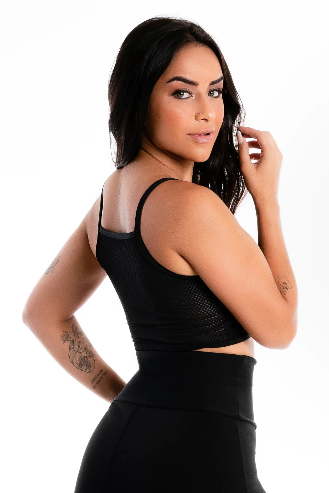 Cropped Alcinha Preto com Tela Preto