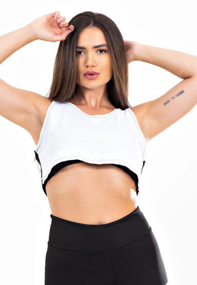 Cropped Feminina Alcinha Branca Com Tela Preta