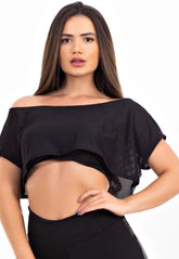 Cropped Feminina Transparente Tela e Cropped Preto Tomara que Caia