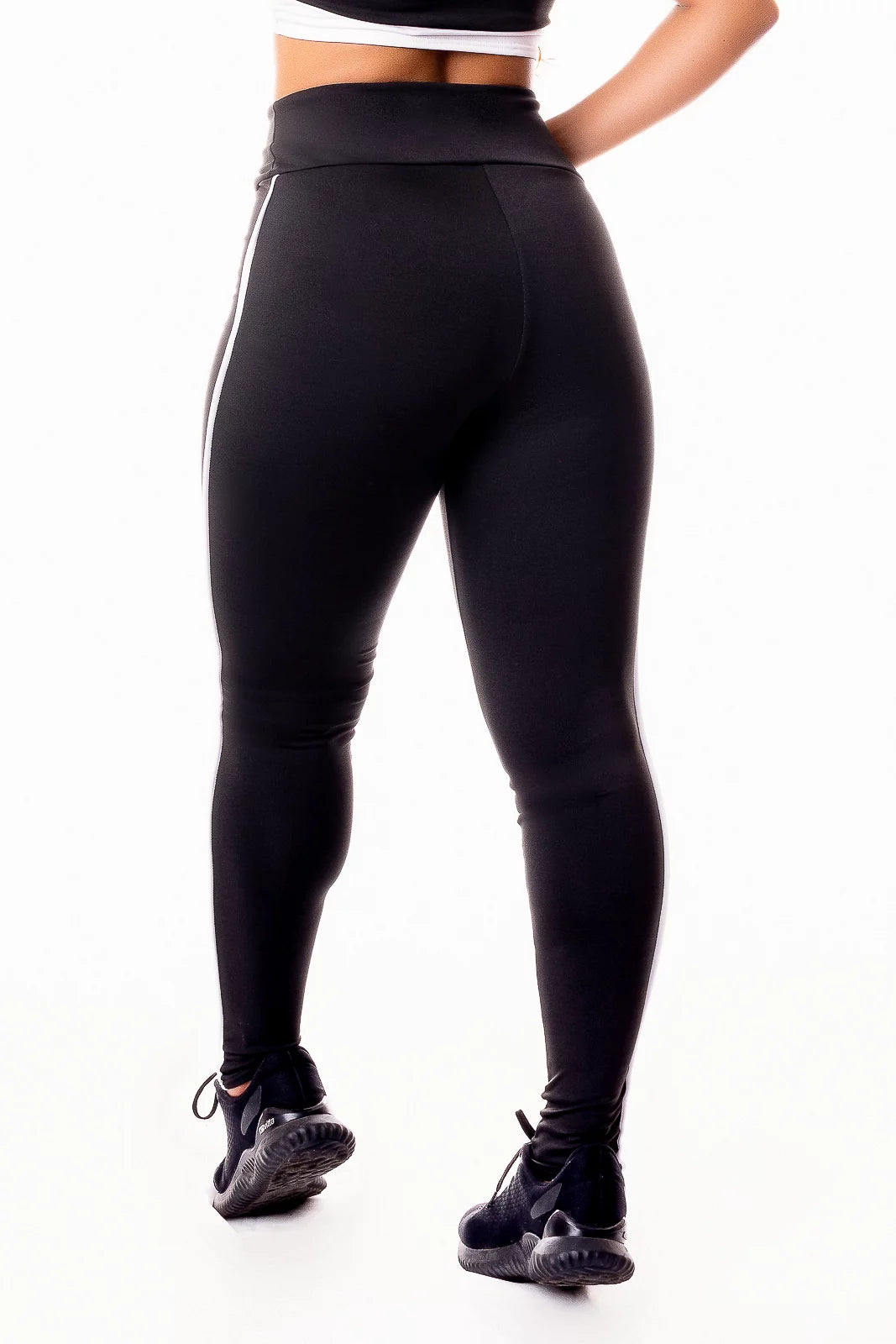 Calça Legging Fitness Cintura Alta com Linha Lateral Branca