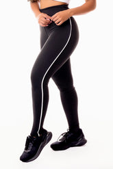 Calça Legging Fitness Cintura Alta com Linha Lateral Branca