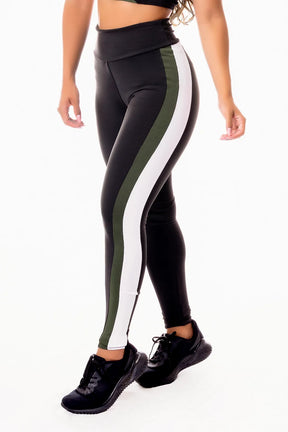 Calça Legging Listra Lateral verde e Branca