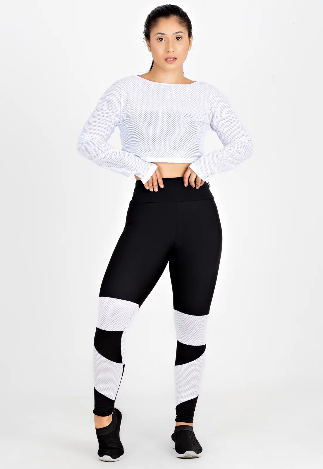 Conjunto Fitness Kit Cropped e Calça Legging Renda Branco