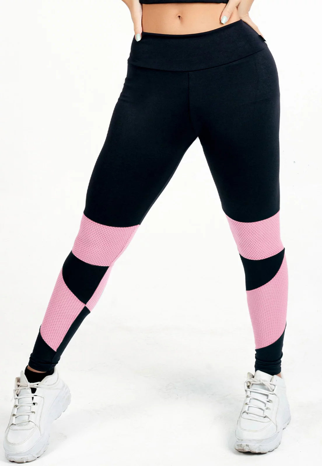 Calça Legging Cintura Alta Detalhe Rosa