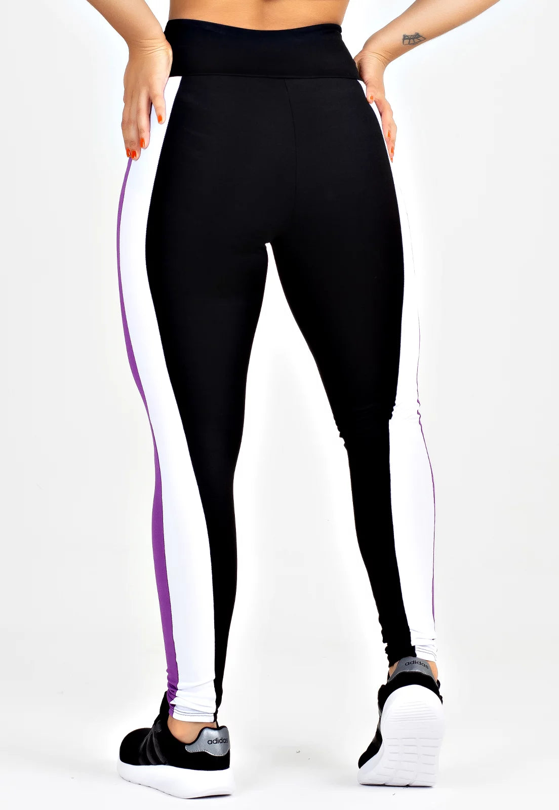 Calça Legging Listra Lateral Branco e Roxo