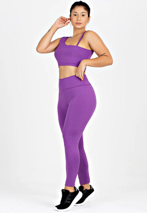 Conjunto Fitness Kit Cropped Alcinha Calça Legging Roxo