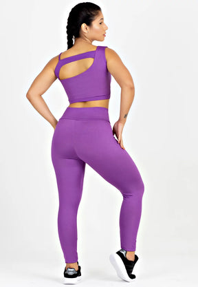 Conjunto Fitness Kit Cropped Alcinha Calça Legging Roxo