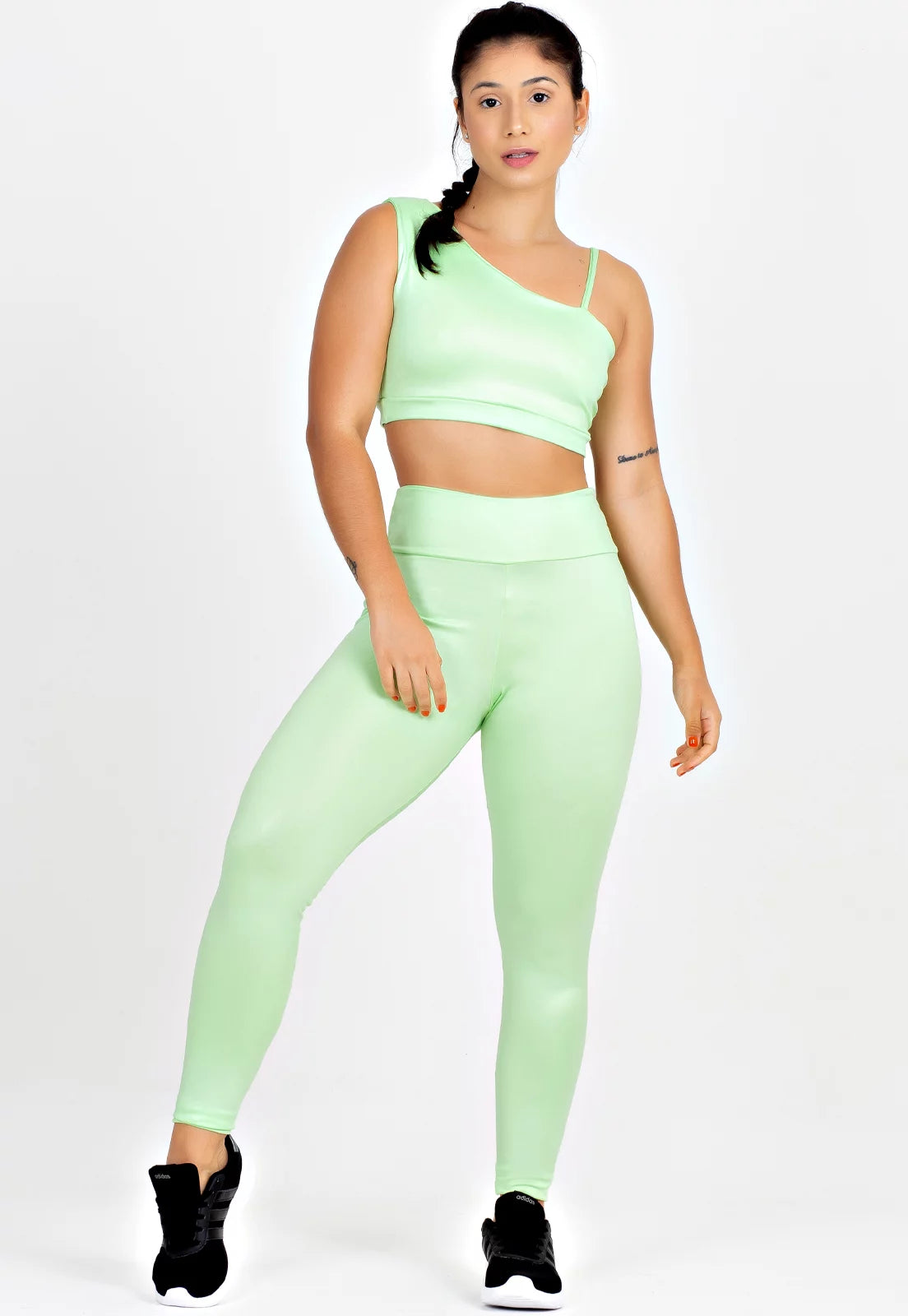 Conjunto Fitness Kit Cropped Alcinha Calça Legging Verde