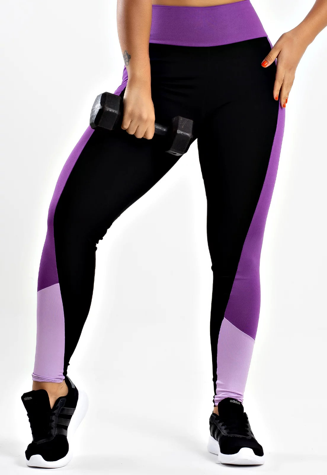 Calça Legging com Lateral em Roxo e Lilás