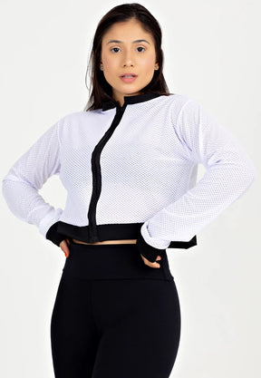Casaco De Tela Fitness Com Ziper Branco