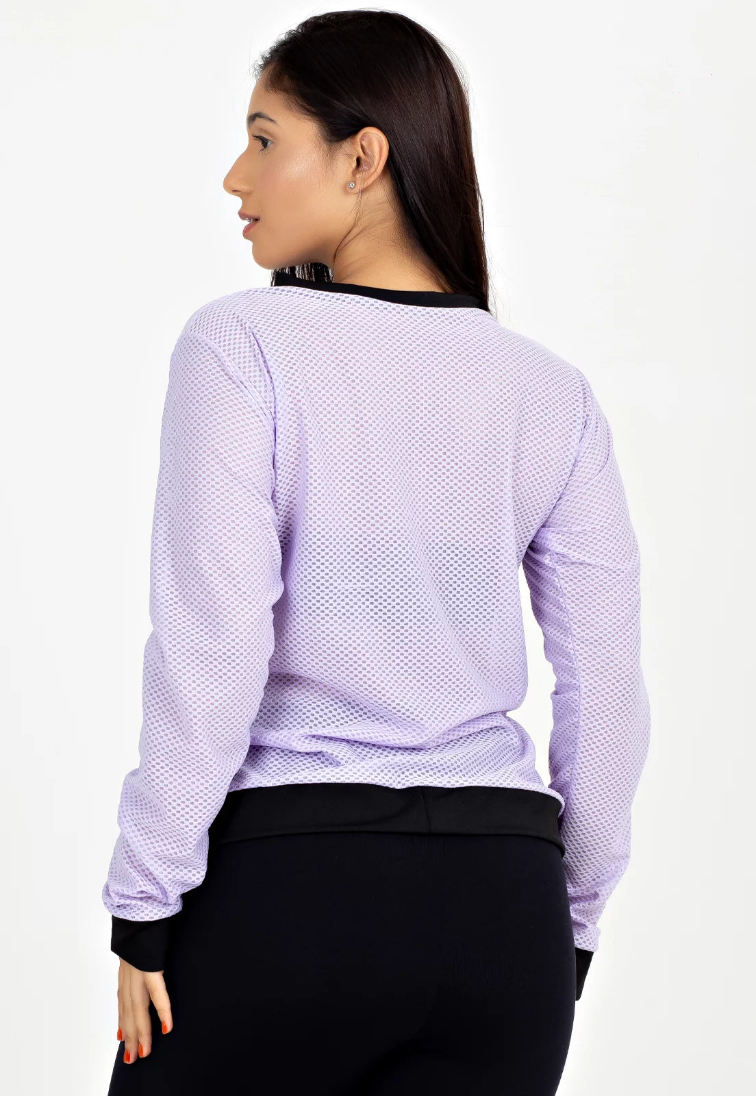 Casaco De Tela Fitness Longo Com Ziper Lilás