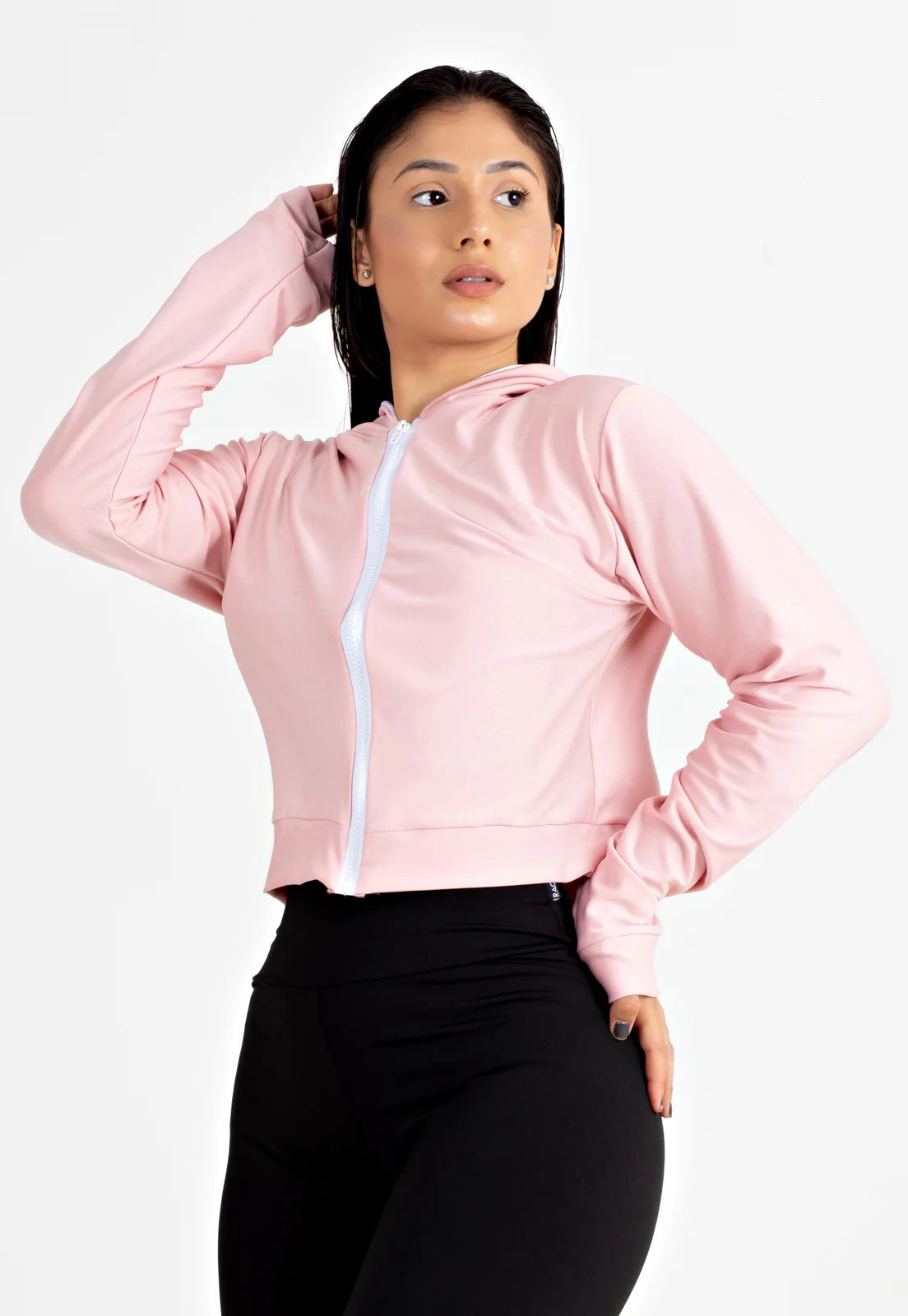 Casaco Fitness Feminino Rosê com Branco