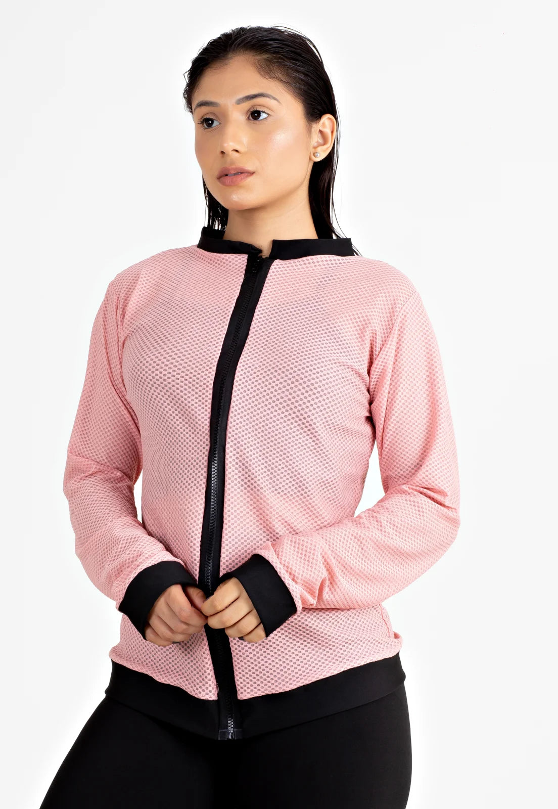 Casaco Fitness Feminino Longo Manga Longa Rosê