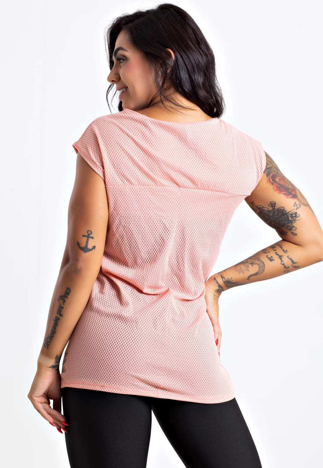 Blusa Fitness Tela Manga Curta Rosa