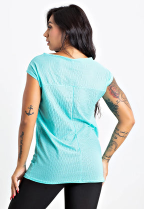 Blusa Fitness Tela Manga Curta Turquesa
