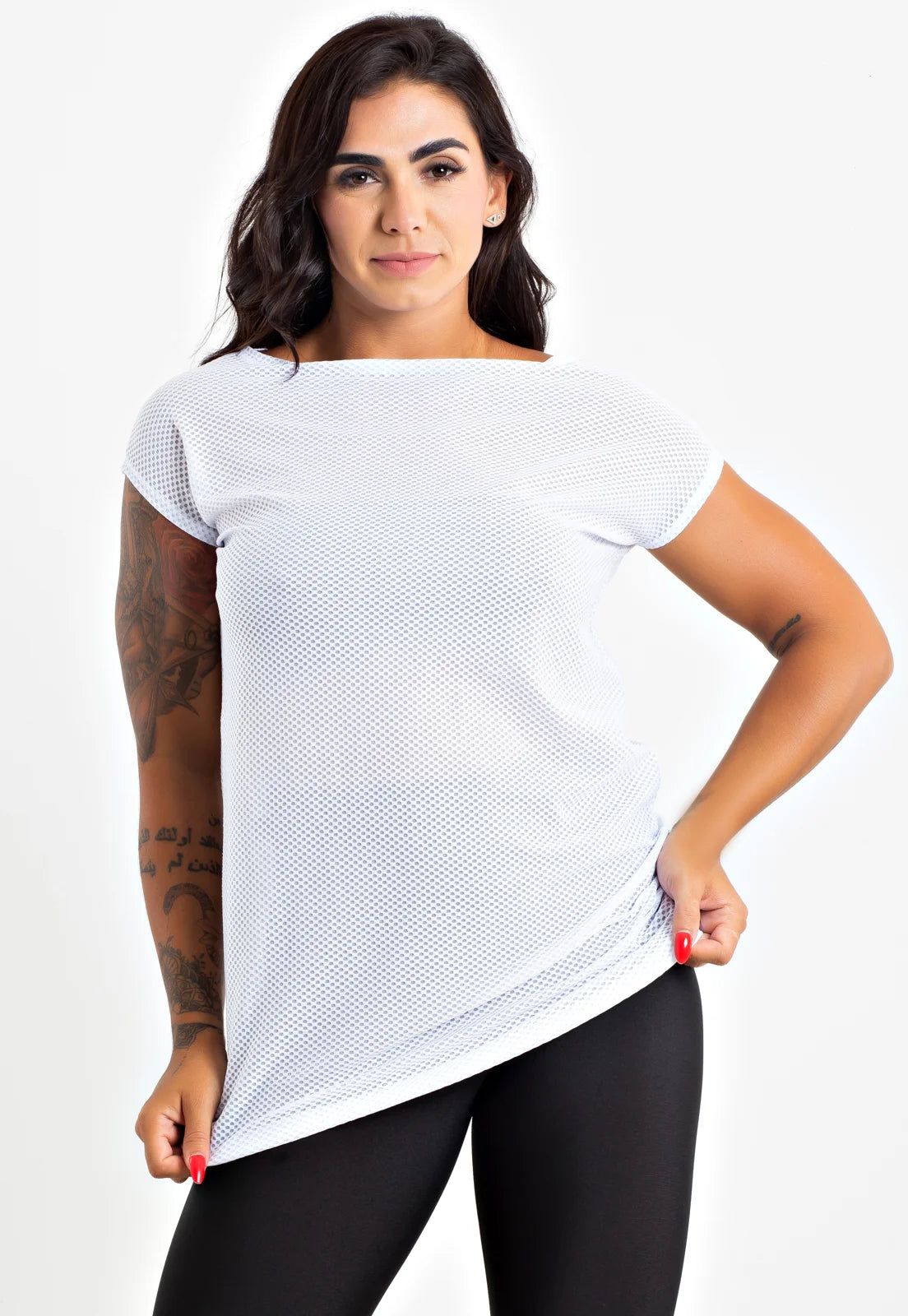 Blusa Fitness Tela Manga Curta Branco