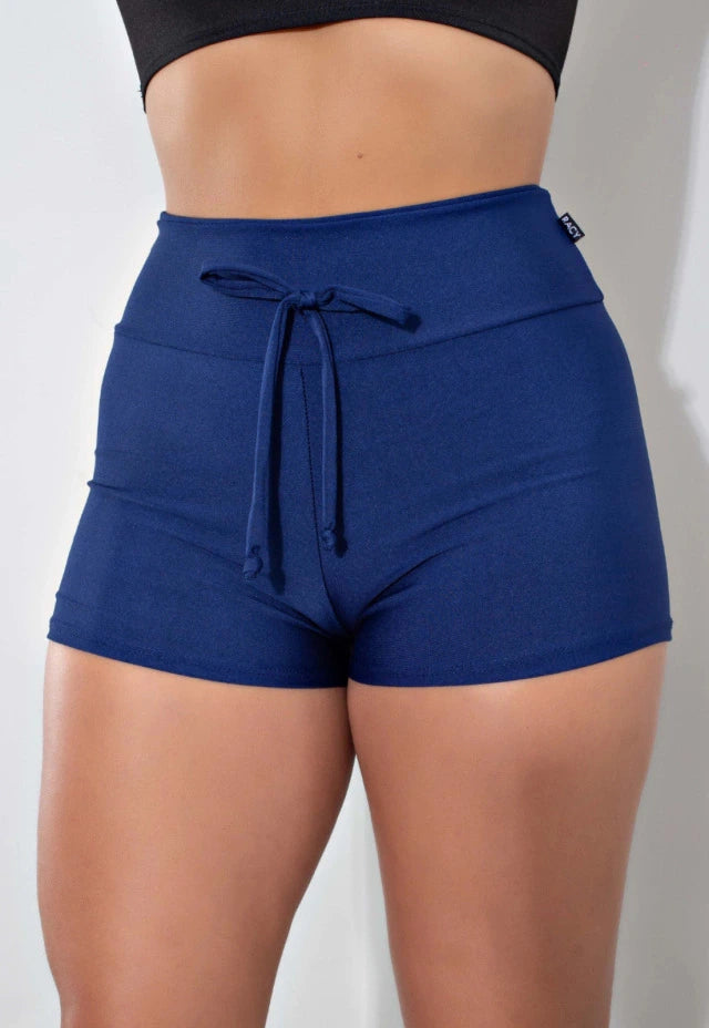 Short Liso Com Cadarço Fake Azul